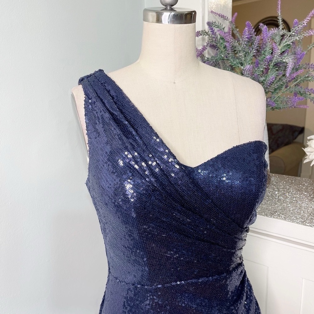 Cache Navy Blue Sequin Formal Gown Maxi Dress with Slit 4 - Picture 5 of 14